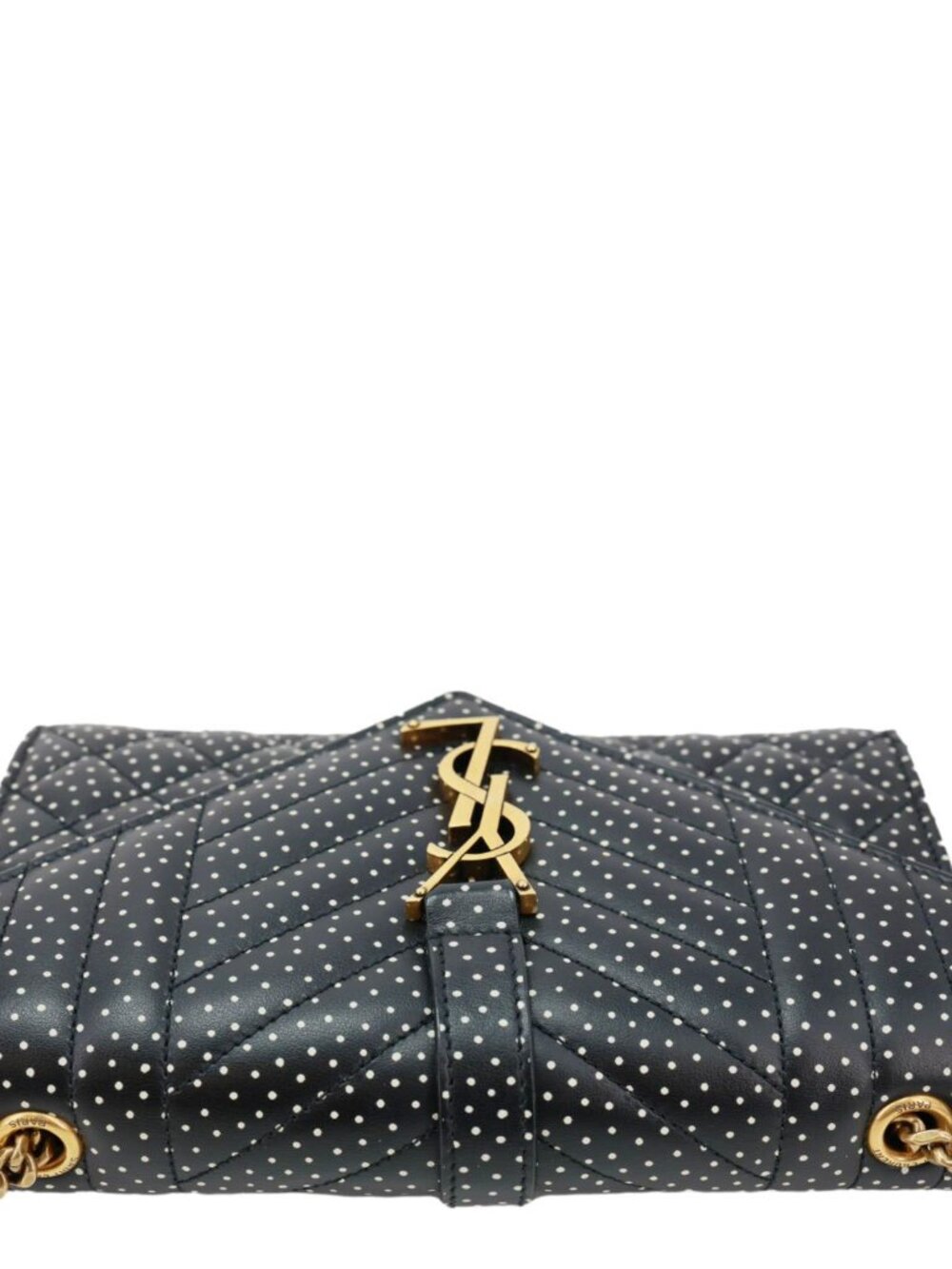 Yves Saint Laurent  Envelope Polka Dot Chevron Leather Crossbody Bag Black - Picture 8 of 11